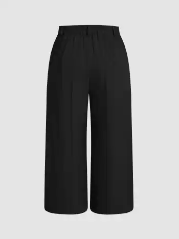 Mid Waist Solid Wide Leg Trousers Curve & Plus