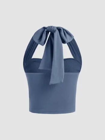 Top corto con collo all'americana solido a doppio uso