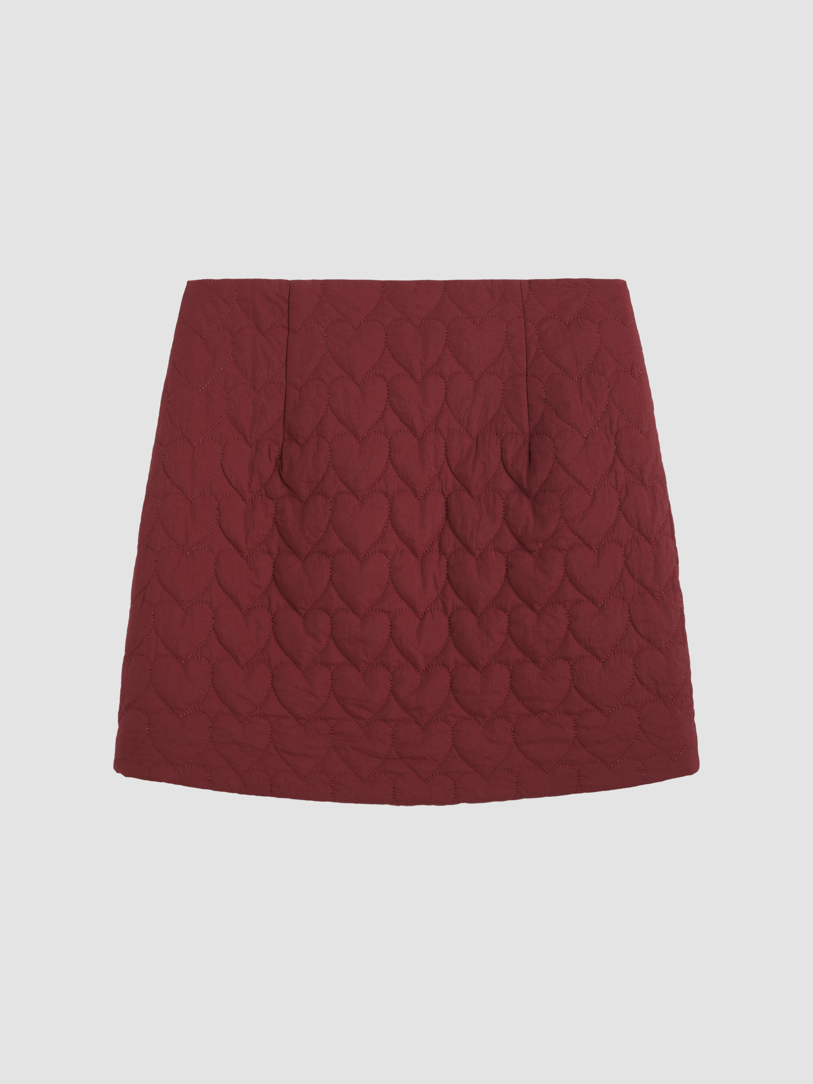 Mid Waist Quilted Heart Pattern Zipper Mini Skirt For Daily