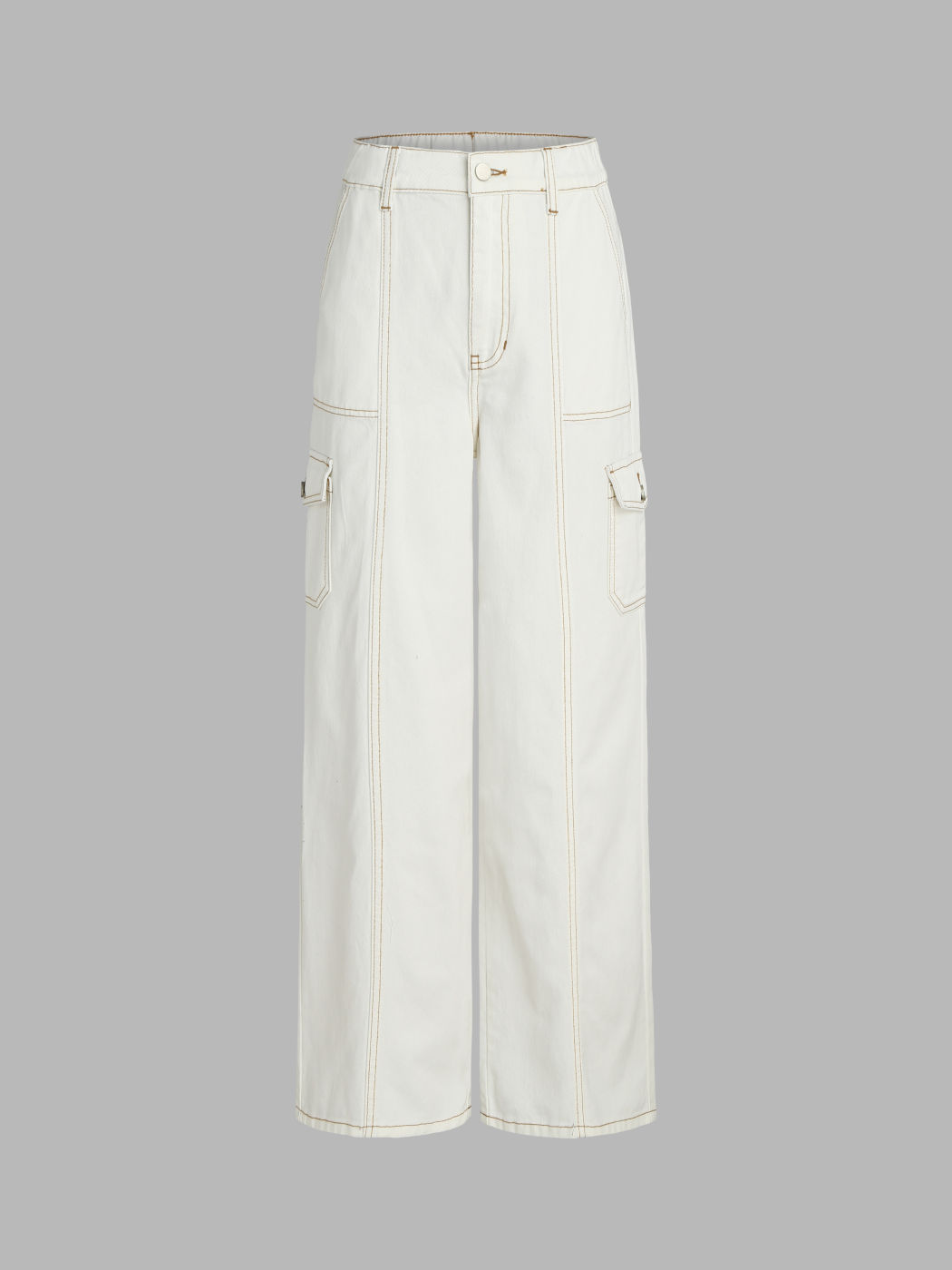 Jeans Cargo à Jambe Large et Taille Haute en Denim