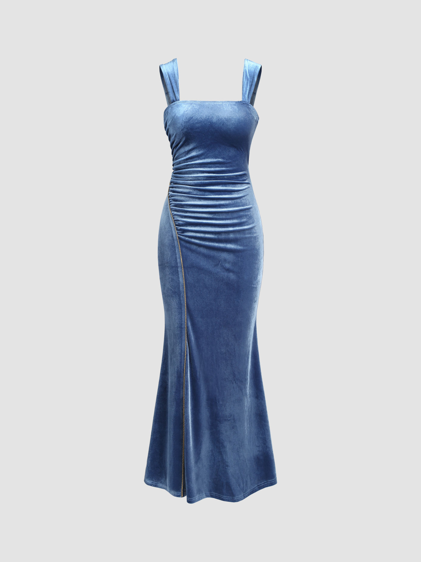 Vestito midi in velluto con scollo quadrato, solido e senza schienale