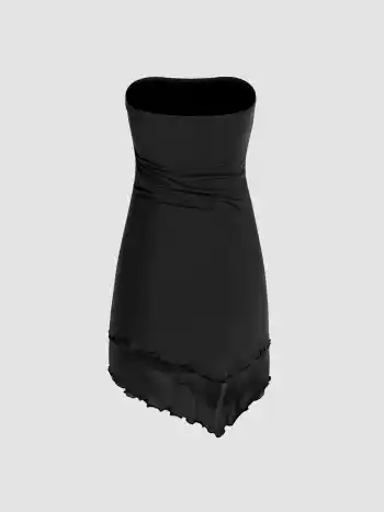 Einfarbiges Strickstoff Rüschen Gerafftes Minikleid