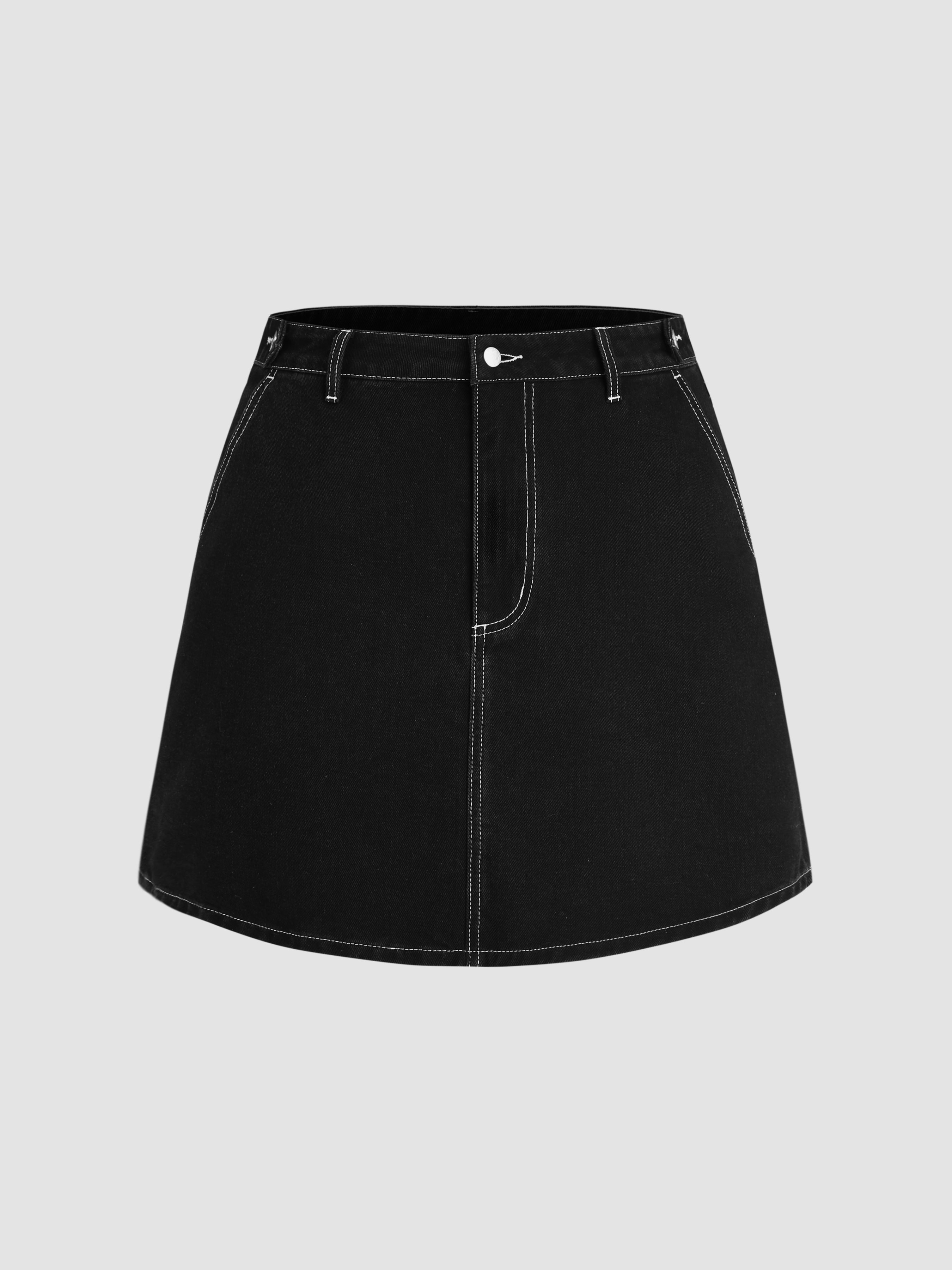 Black denim clearance skirt white stitching