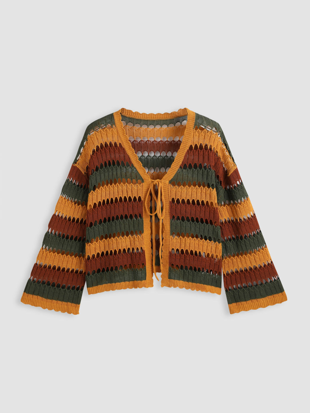 Gestreifter Hollow Out Cardigan Kurve & Plus