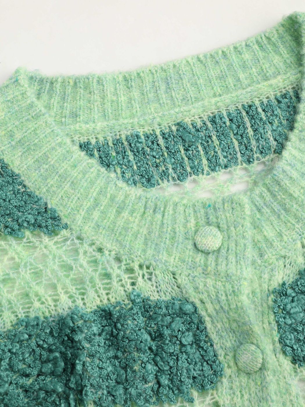 Knit Round Neckline Striped Hollow Out Cardigan