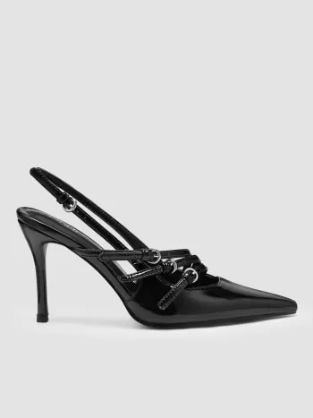 Buckle-embellished Slingback Pointed Toe Heels 
