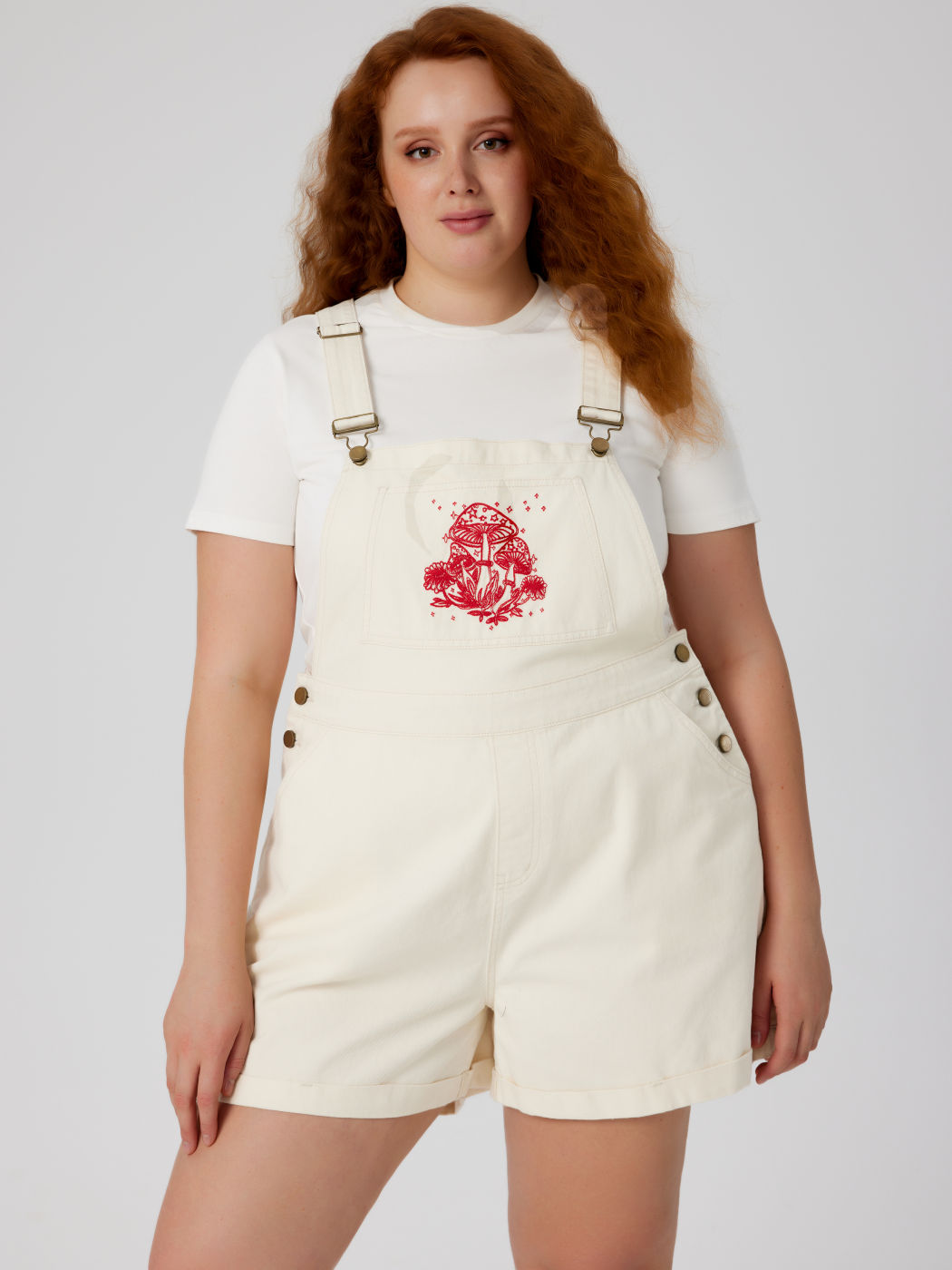 Denim Denim Mushroom Roll Hem Romper Curve & Plus For Daily Casual Picnic School