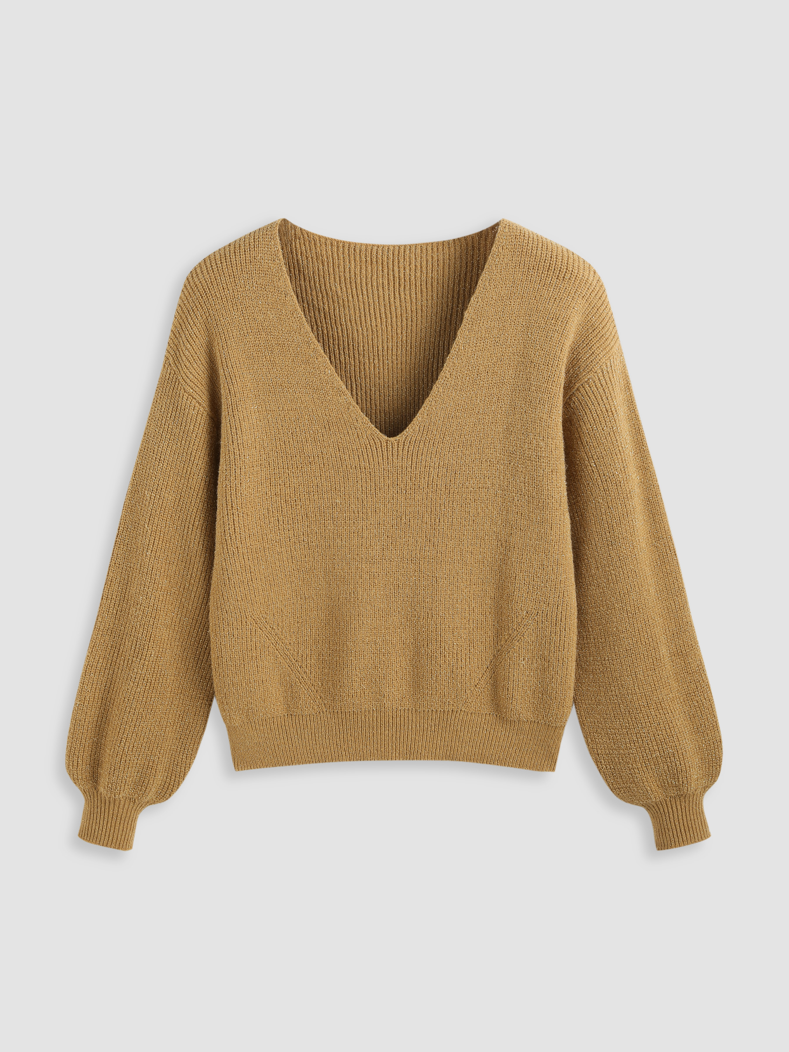 Fold Over Neckline Long Sleeve Knit Sweater Top