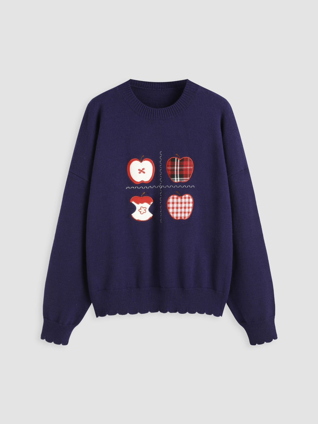  Rundhals Apfelgrafik Langärmliger Strickpullover