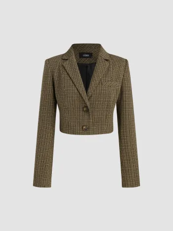 Blazer con colletto in tweed e motivo a quadri