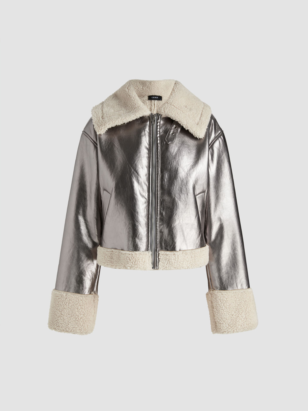  Fleece Metallic Kragen Patchwork Tasche Jacke