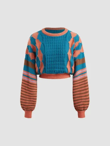  Rundhalsausschnitt Position Streifen Gestrickter Crop Pullover