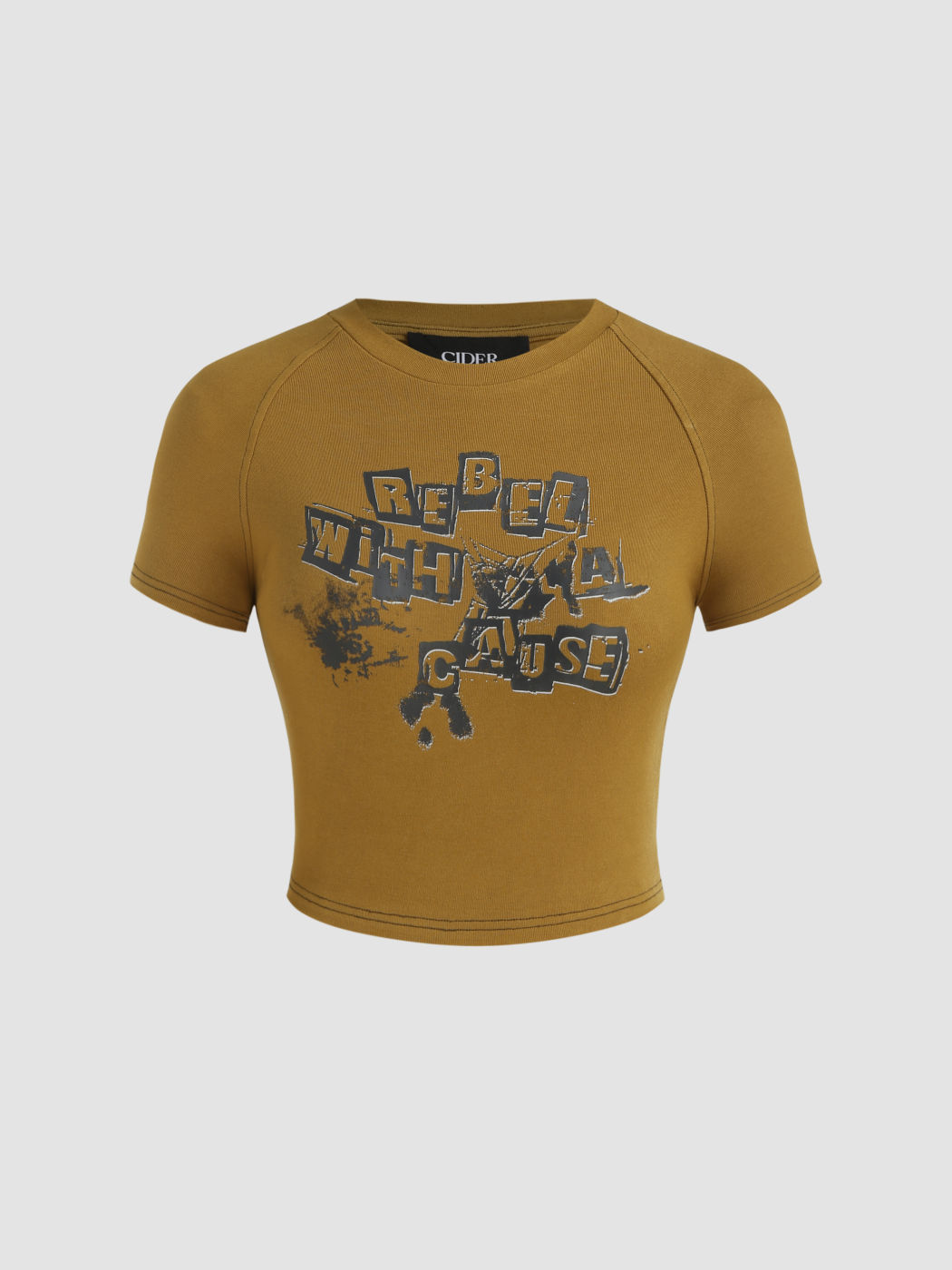  Rundhalsausschnitt Buchstabe Kurzarm Crop Top