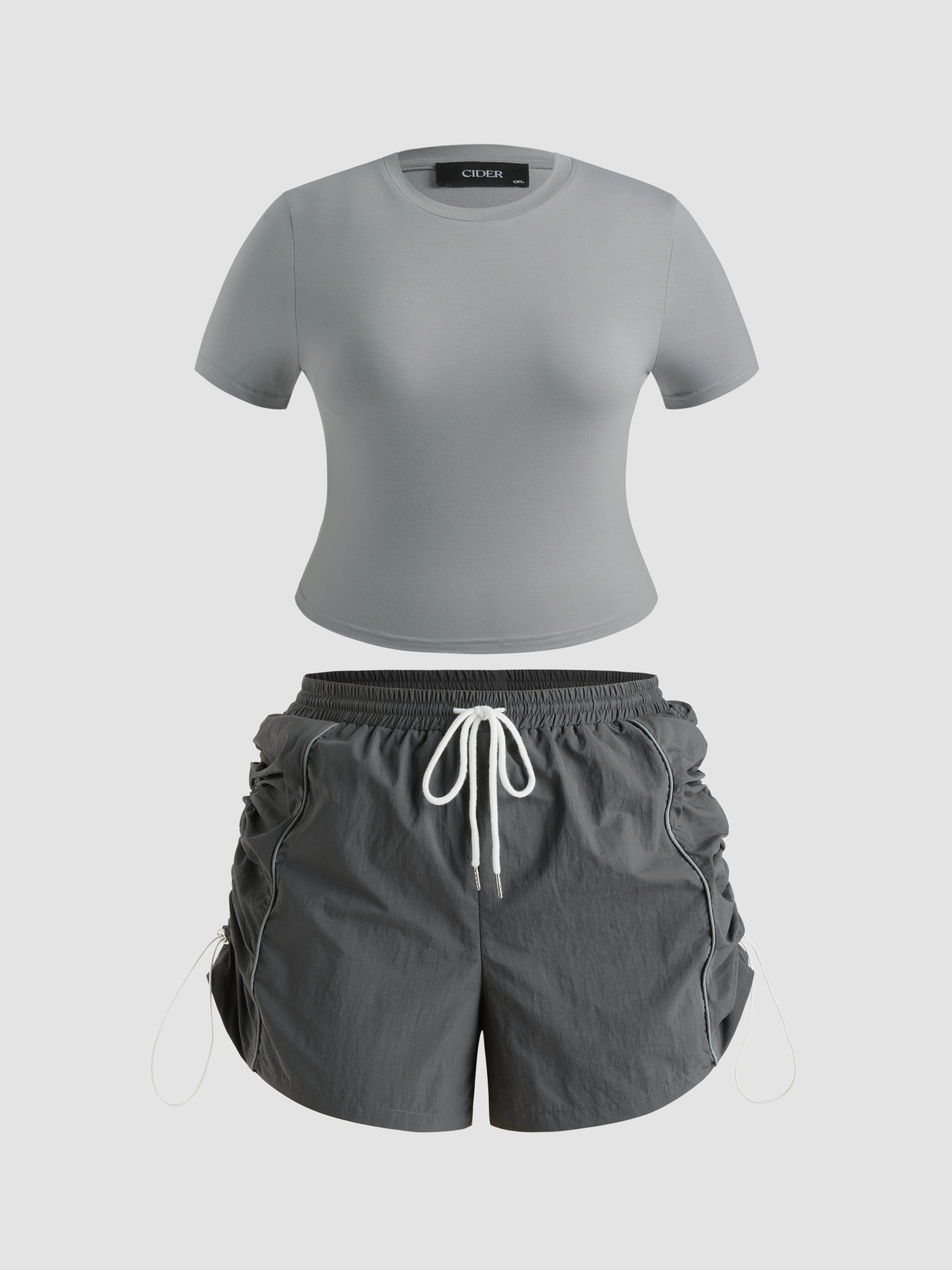 Short Sleeve Tee & Drawstring Parachute Mini Shorts Set Curve & Plus