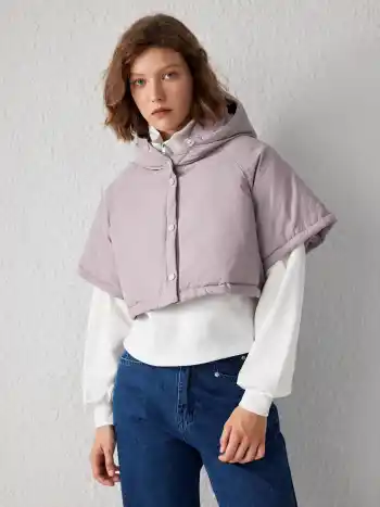  Kapuzenfester Knopf Puffer Kurz Jacke
