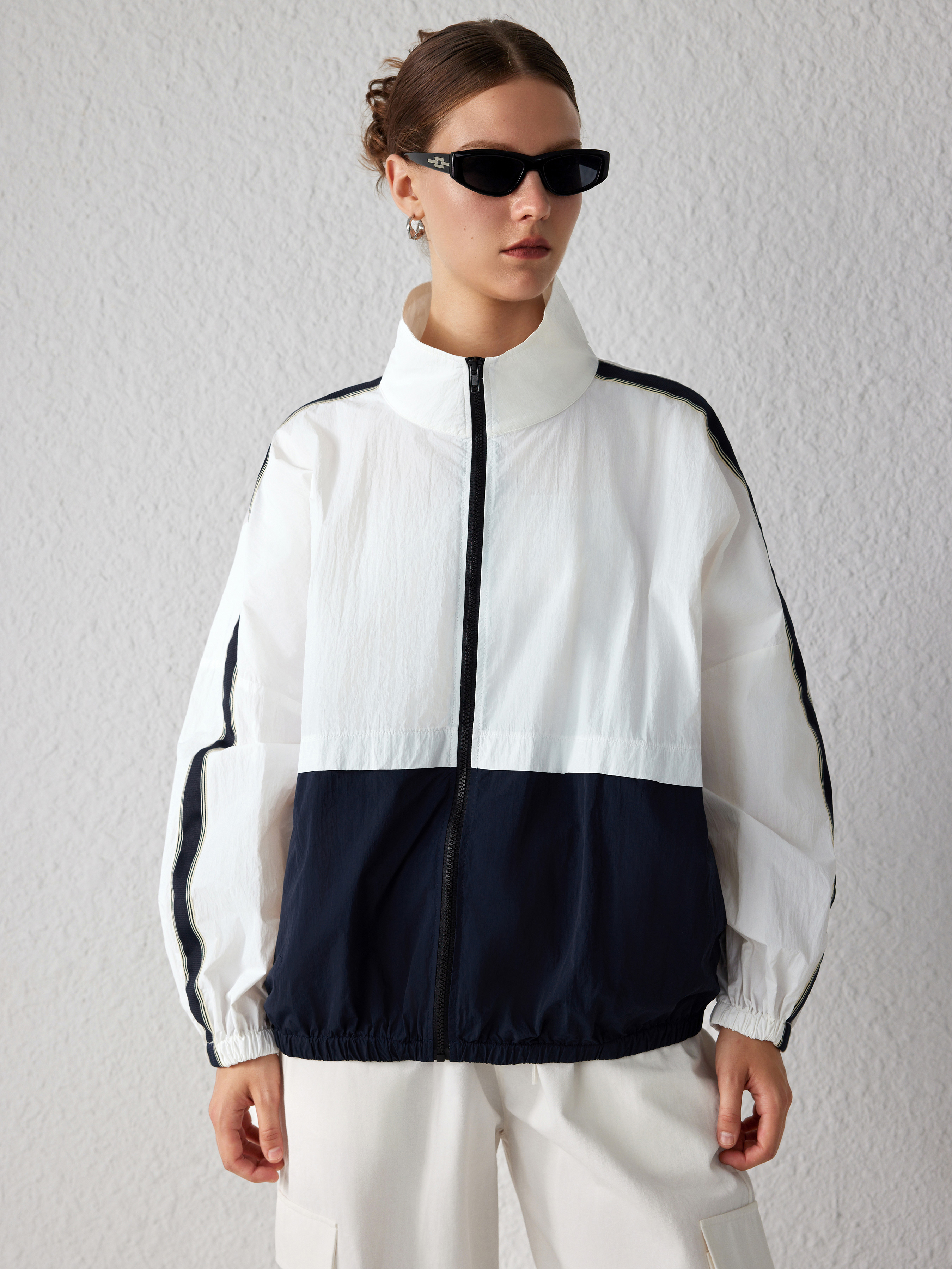 Stand Collar Solid Zipper Windbreaker - Cider