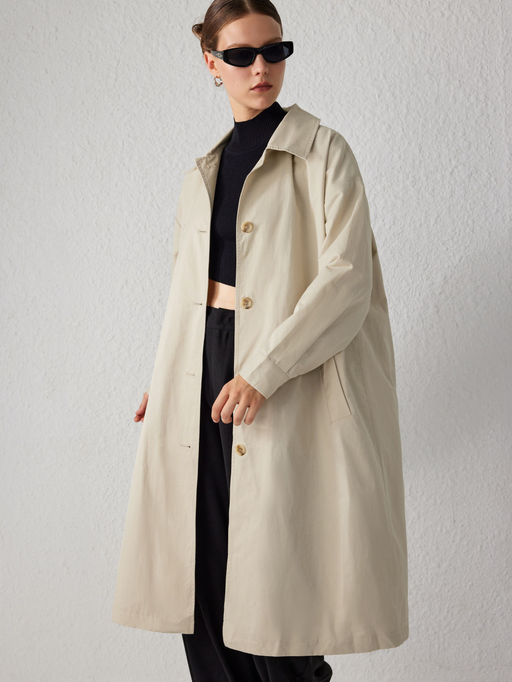  Kragen Solid Knopf Trenchcoat