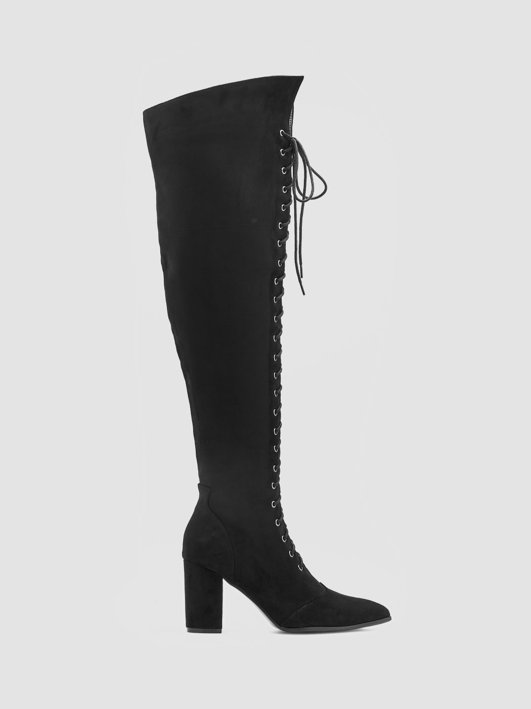 Suedette-Schnürstiefel bis zum Oberschenkel