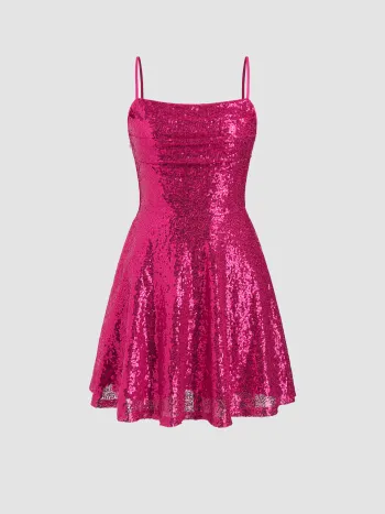 Pailletten Square Neck Mini Kleid