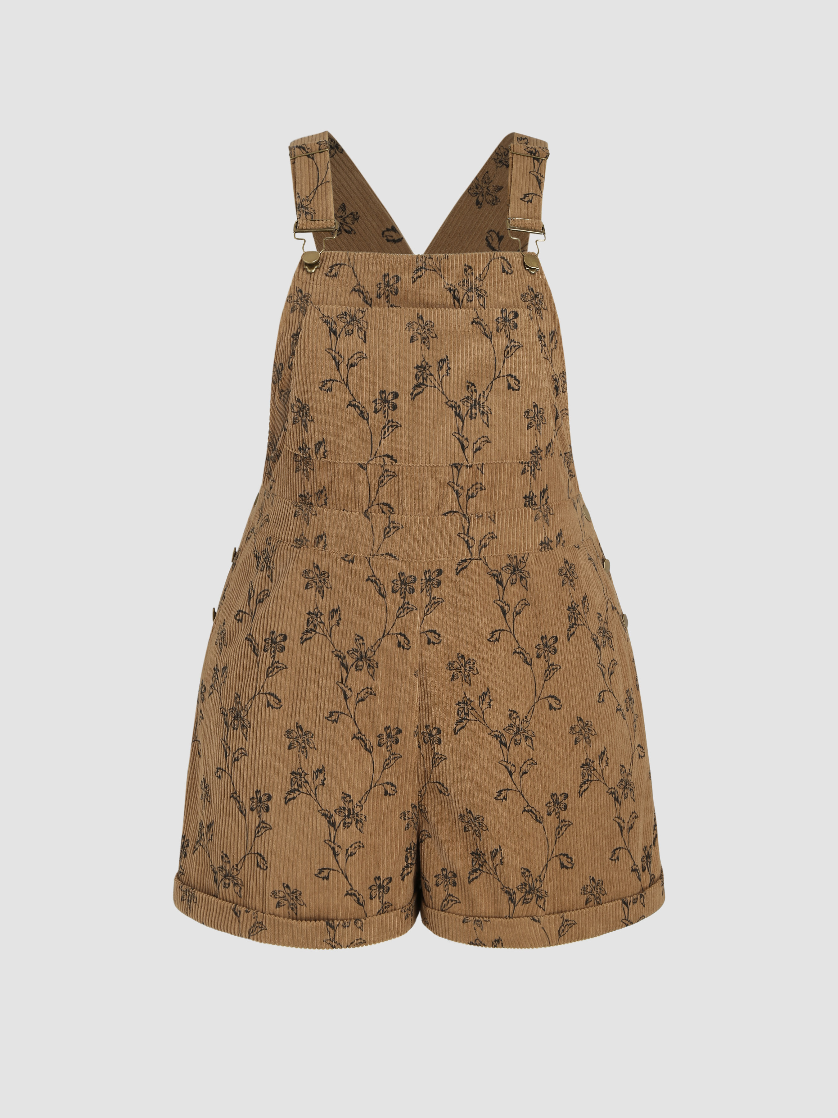 Corduroy Square Neck Floral Romper Curve & Plus Cider