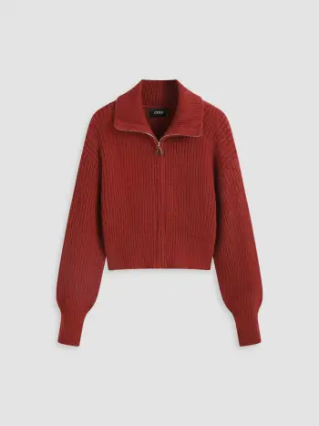 Cardigan con cerniera a polo in maglia solida