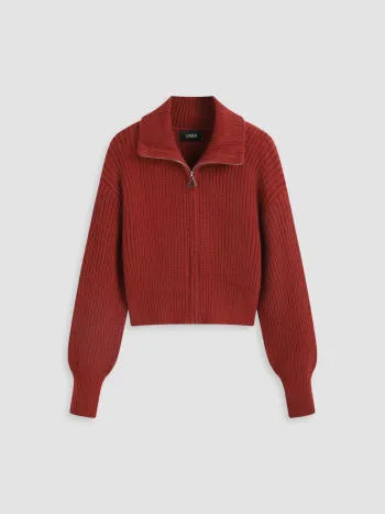 Einfarbiges Strick-Polo-Zipper-Kardigan