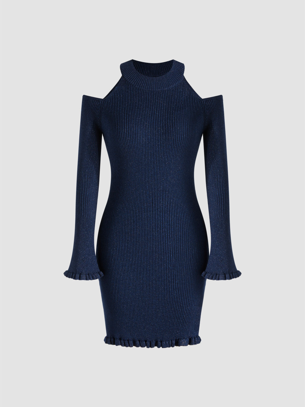 Knit Off-shoulder Solid Asymmetrical Mini Dress