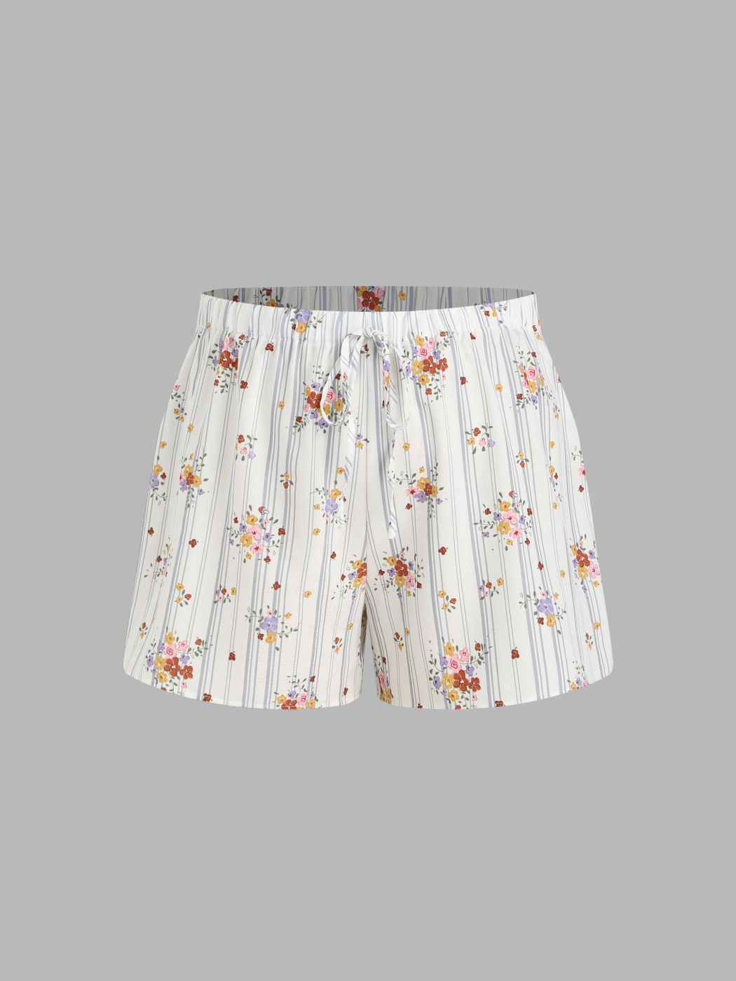  Mittlere Taille Blumenstreifen Loungewear Shorts Kurve & Plus