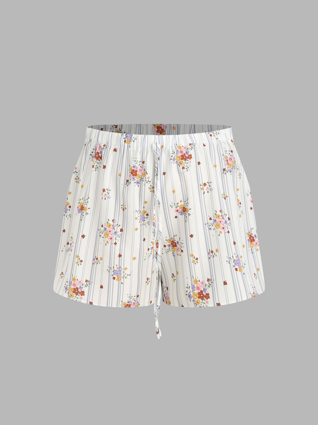  Mittlere Taille Blumenstreifen Loungewear Shorts Kurve & Plus