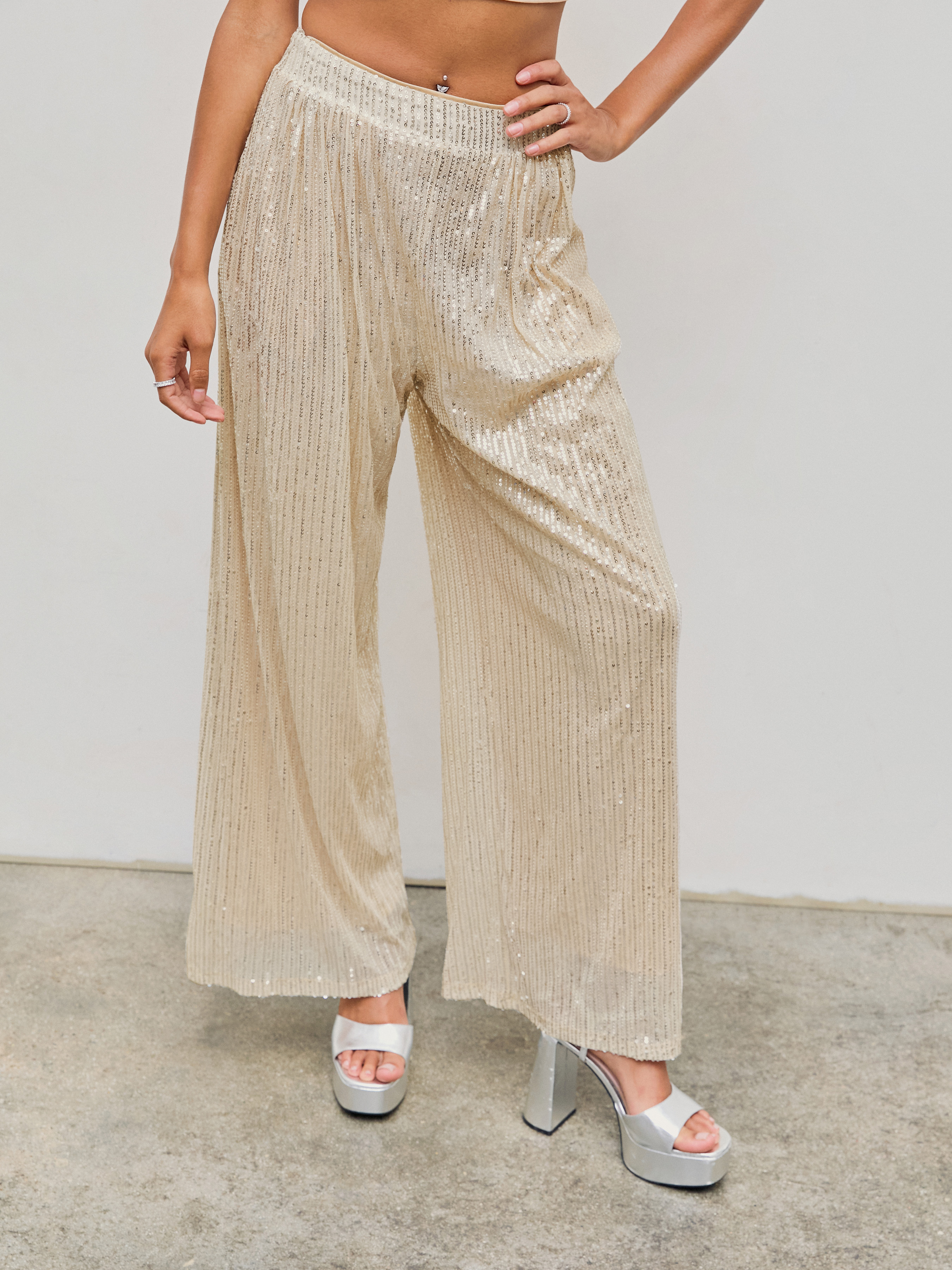 Full sequin trousers Woman, Gold | TWINSET Milano