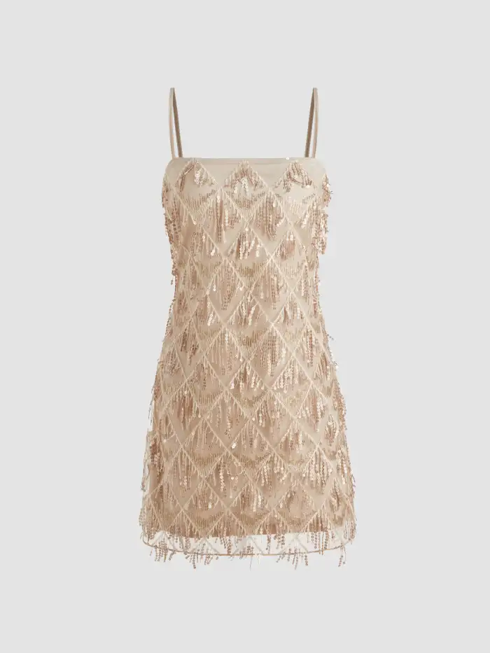 Floral Sequin Scoop Neckline Split Mini Dress