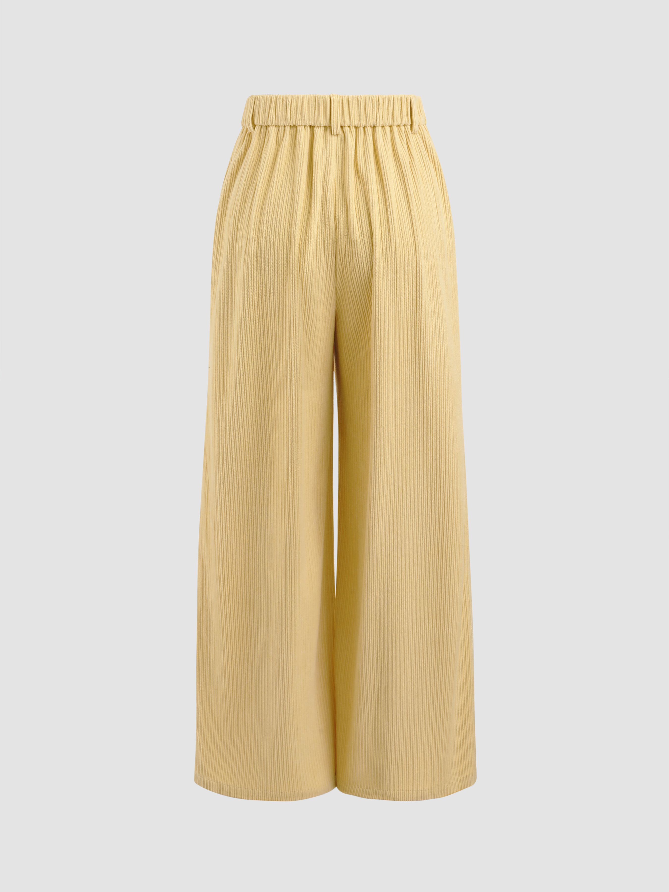 Corduroy High Waist Pleated Zip Wide Leg Trousers - Cider