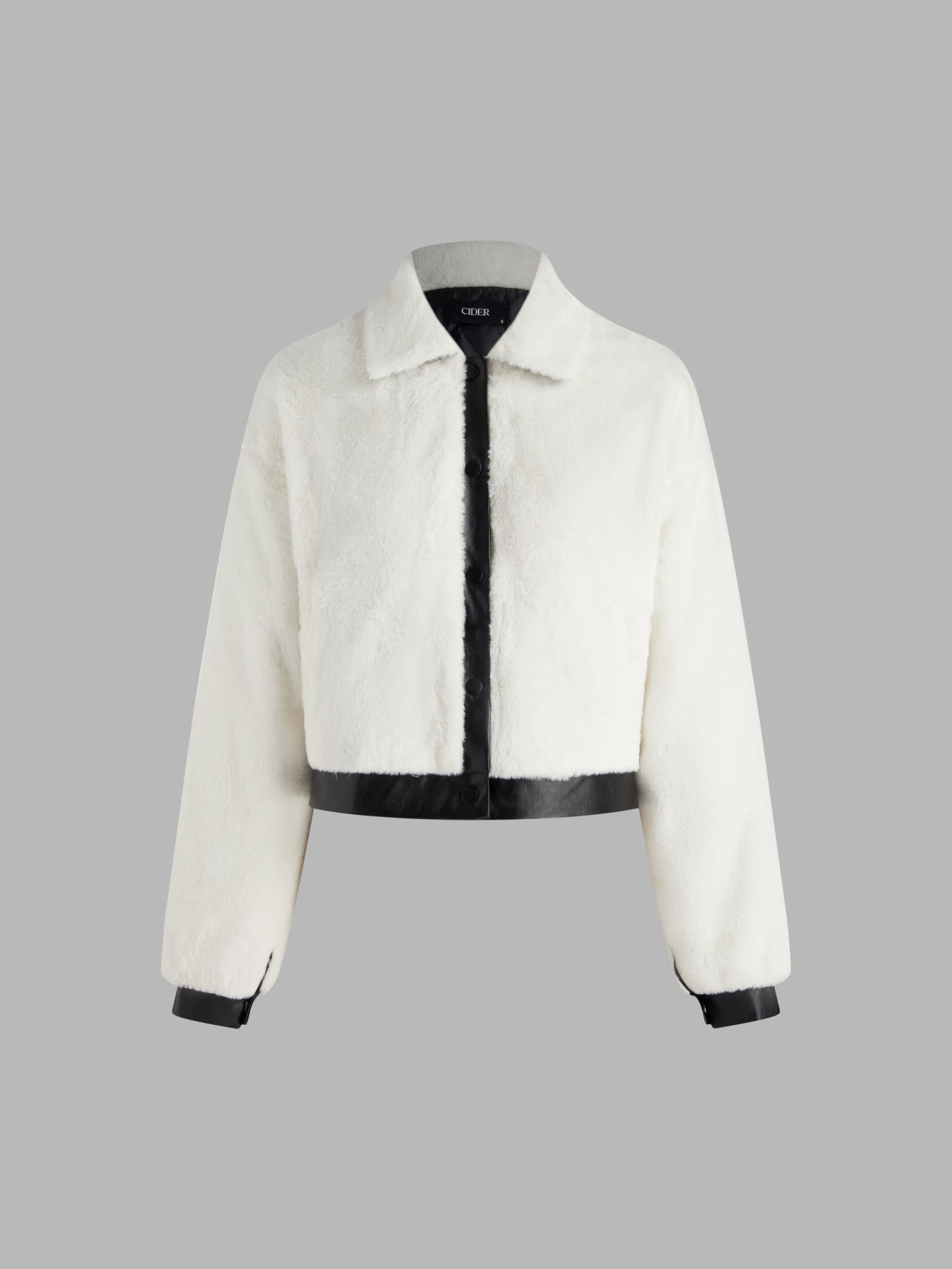 Faux Shearling Collar Contrasting Binding Pocket Button Shacket