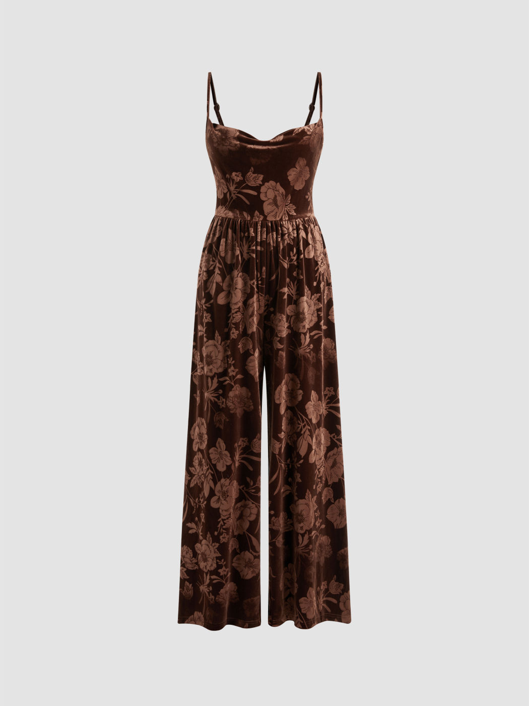 MABLE 3D Floral Applique Deep Cowl Neck Jumpsuit