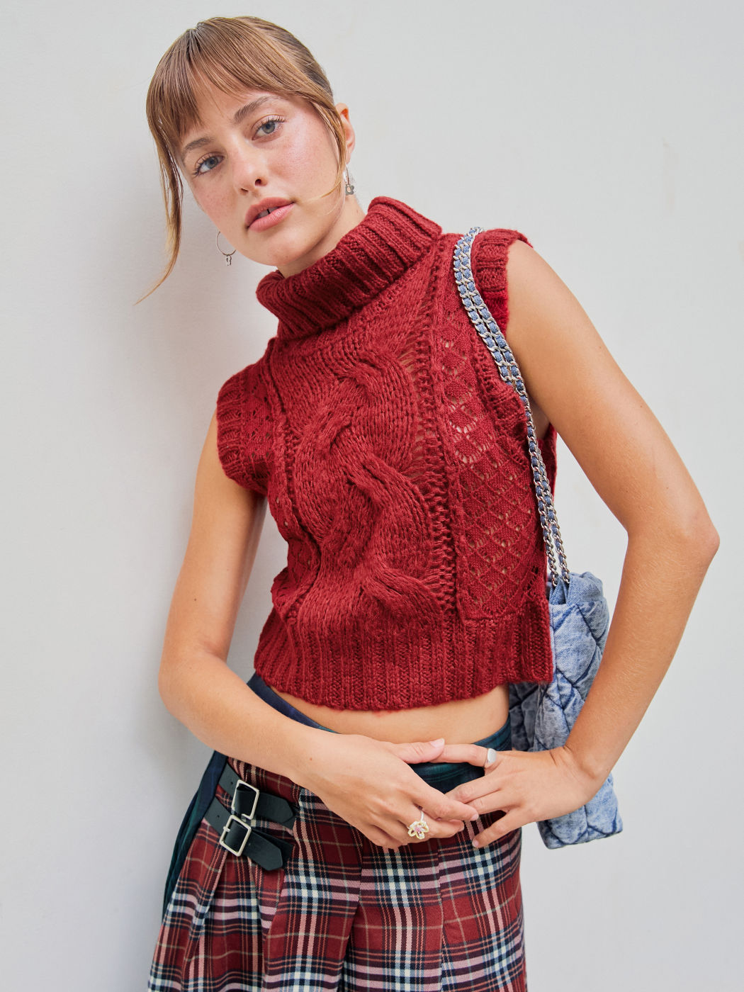 Strick Turtleneck Solid Tank Top