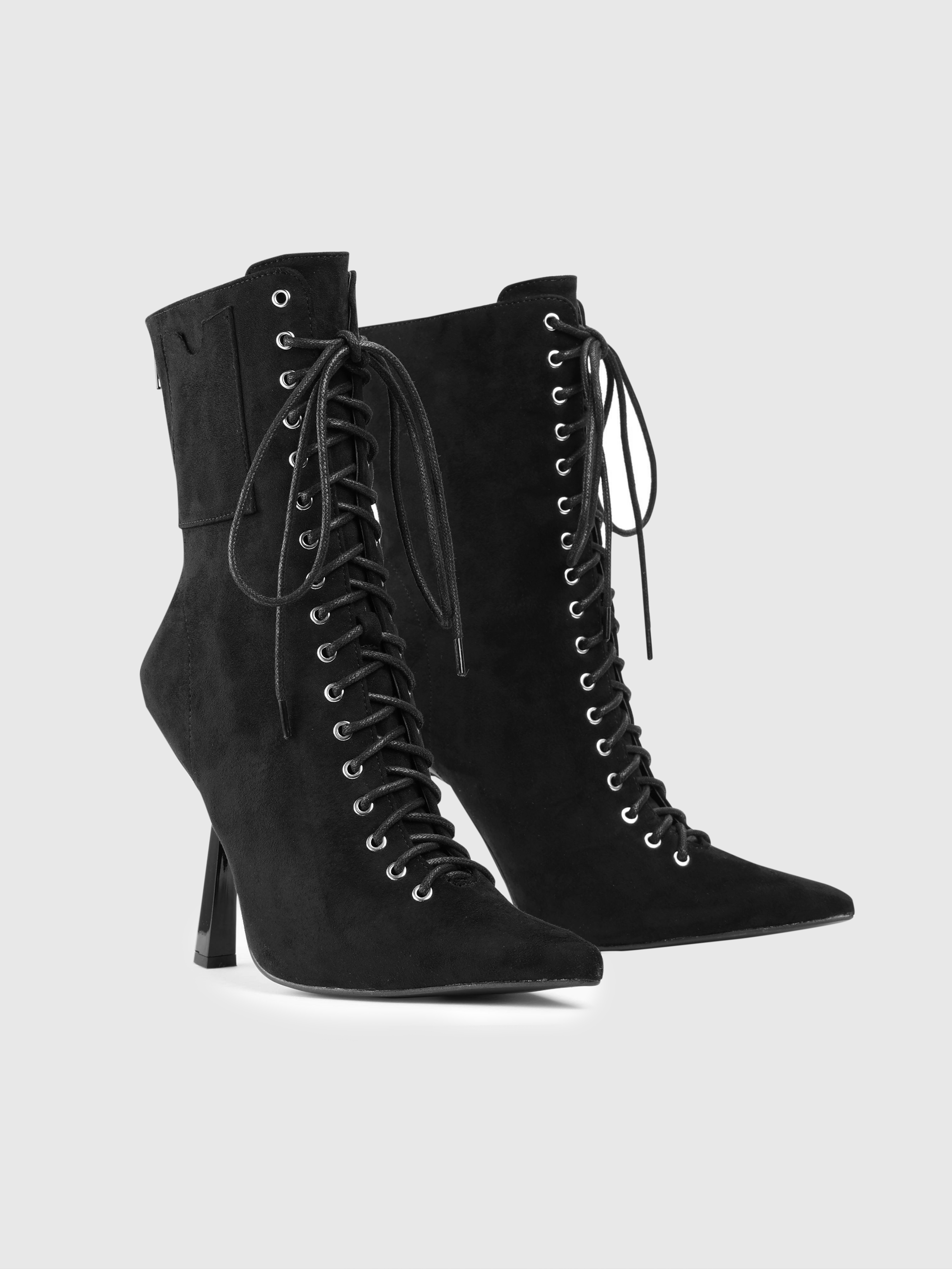 Lace Up Pointed Toe Ankle Boots - Cider