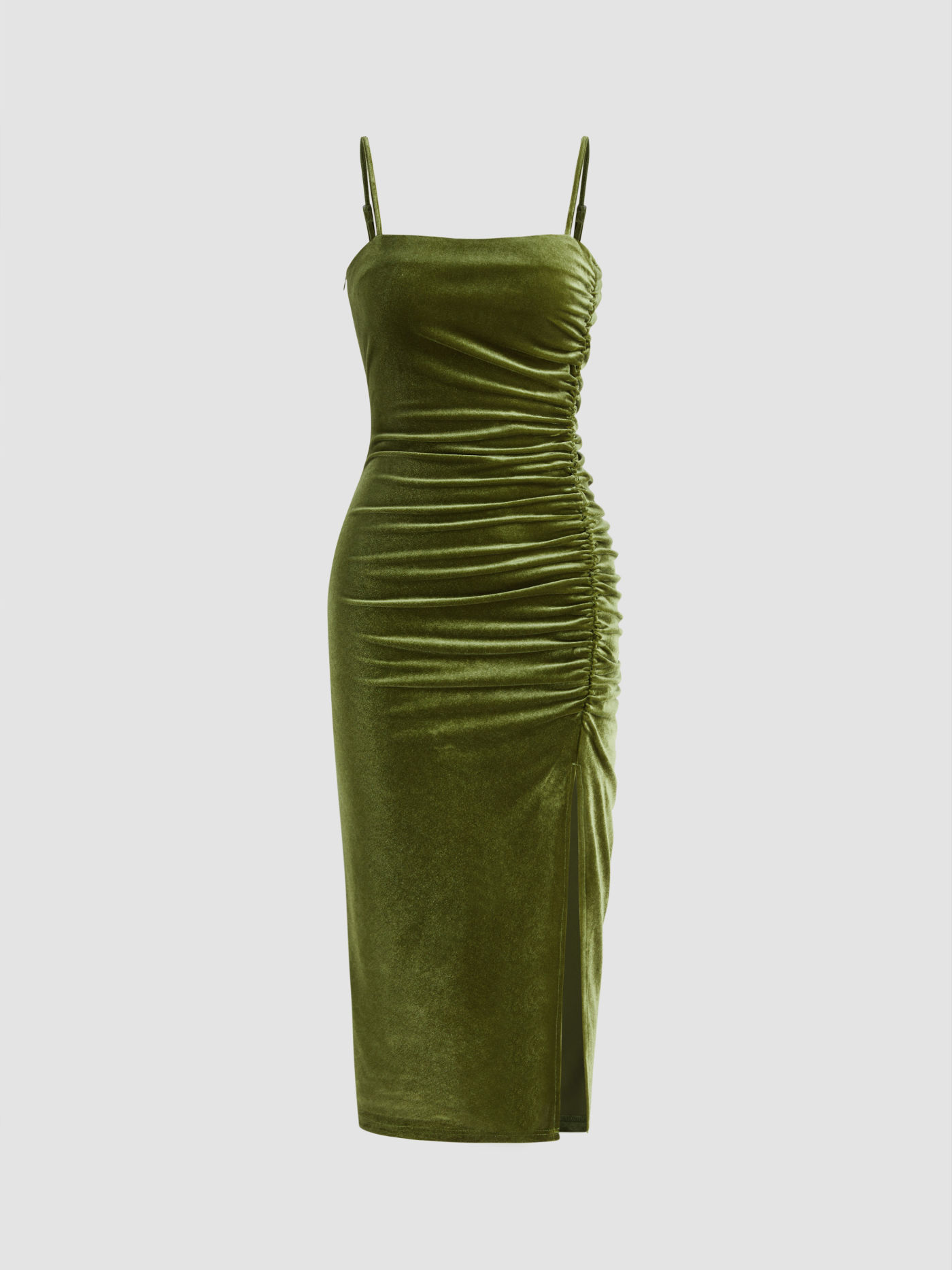 Robe mi-longue en velours à dos nu et col carré