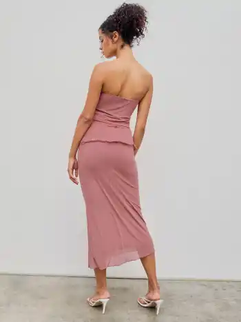 Ensemble Solid Lace Crop Tube Top & Jupe Sirène Asymétrique Maxi