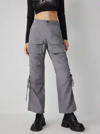 High Waist Pocket Straight Leg Trousers 
