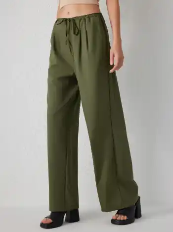 Solid High Waist Bowknot Wide Leg Hosen