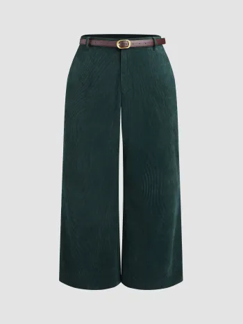 Pantaloni a gamba tesa a vita media in velluto a coste con cintura Curve & Plus