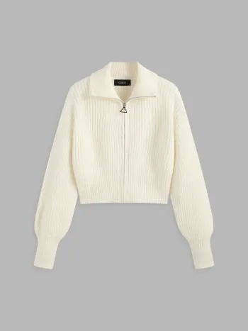 Solid Knit Polo Zipper Cardigan