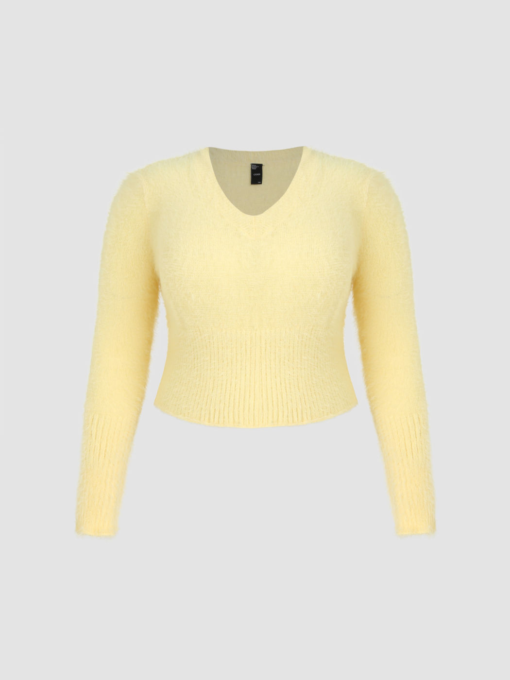  V-Ausschnitt Flauschiger Langärmliger Strick Crop Pullover Mit Katzenohren Hut Kurve & Plus