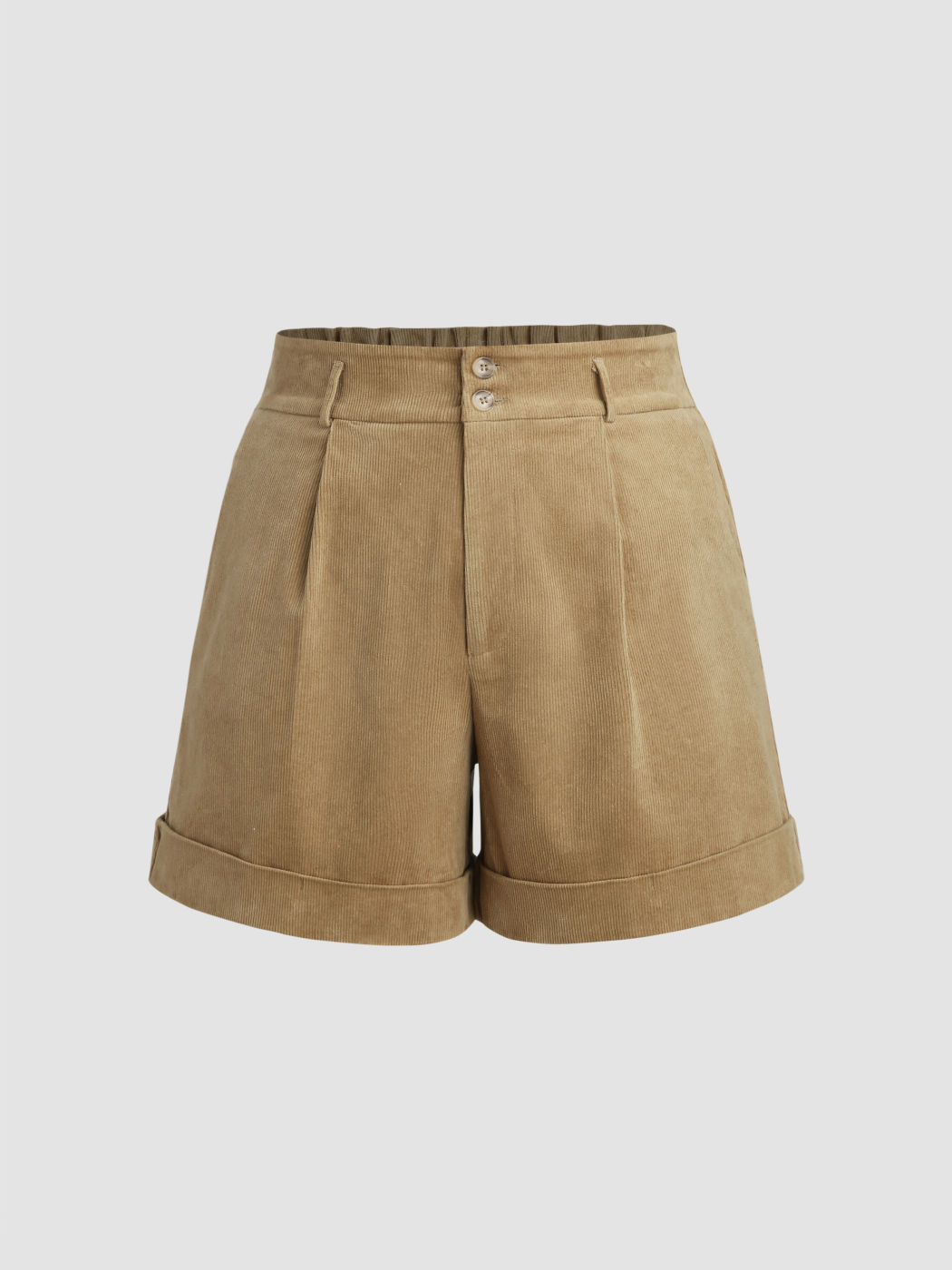  Corduroy Hochtaillierte Einfarbige Plissierte Bermuda Shorts Kurve & Plus