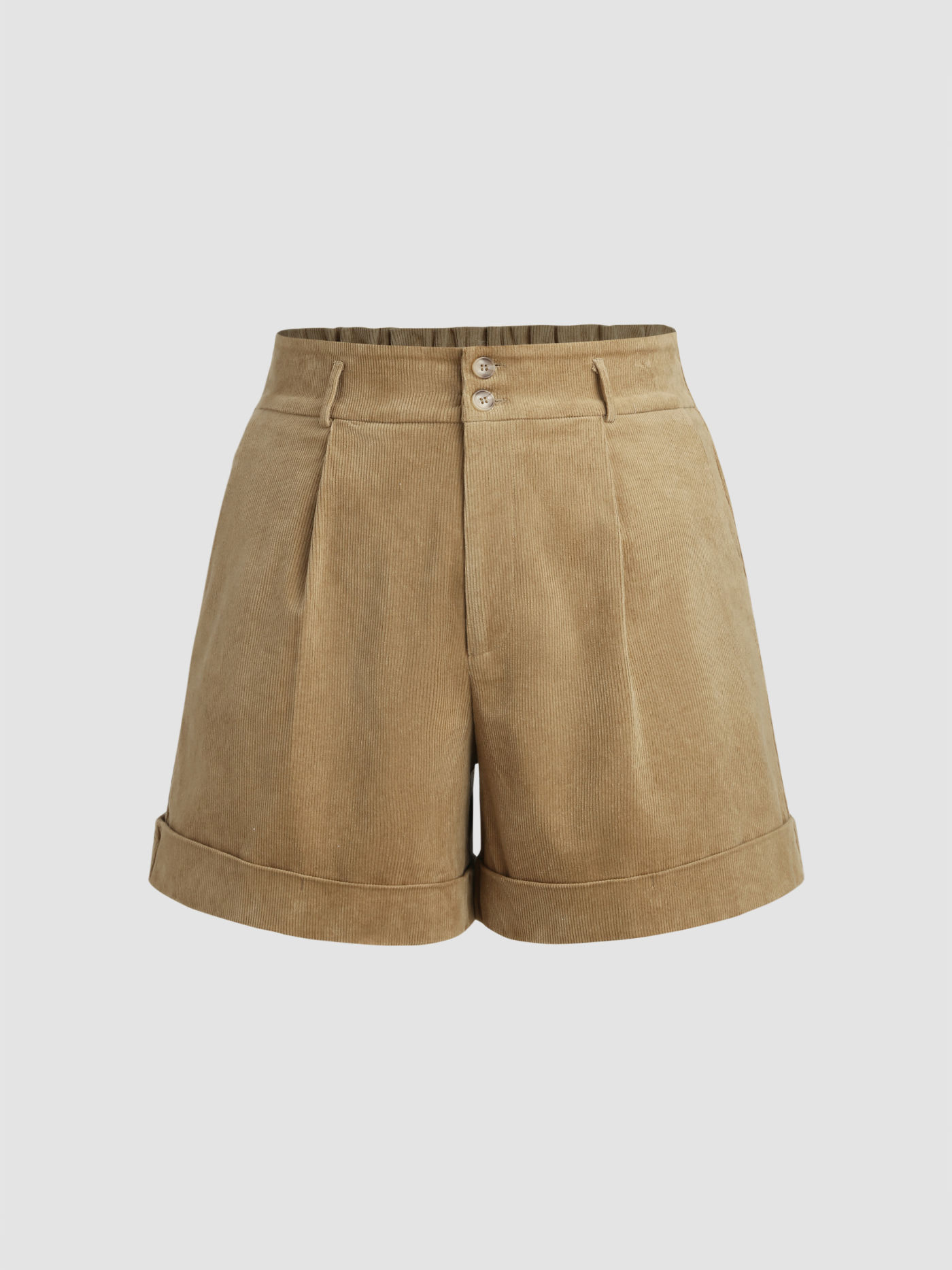 Corduroy High Waist Solid Pleated Bermuda Shorts Curve & Plus