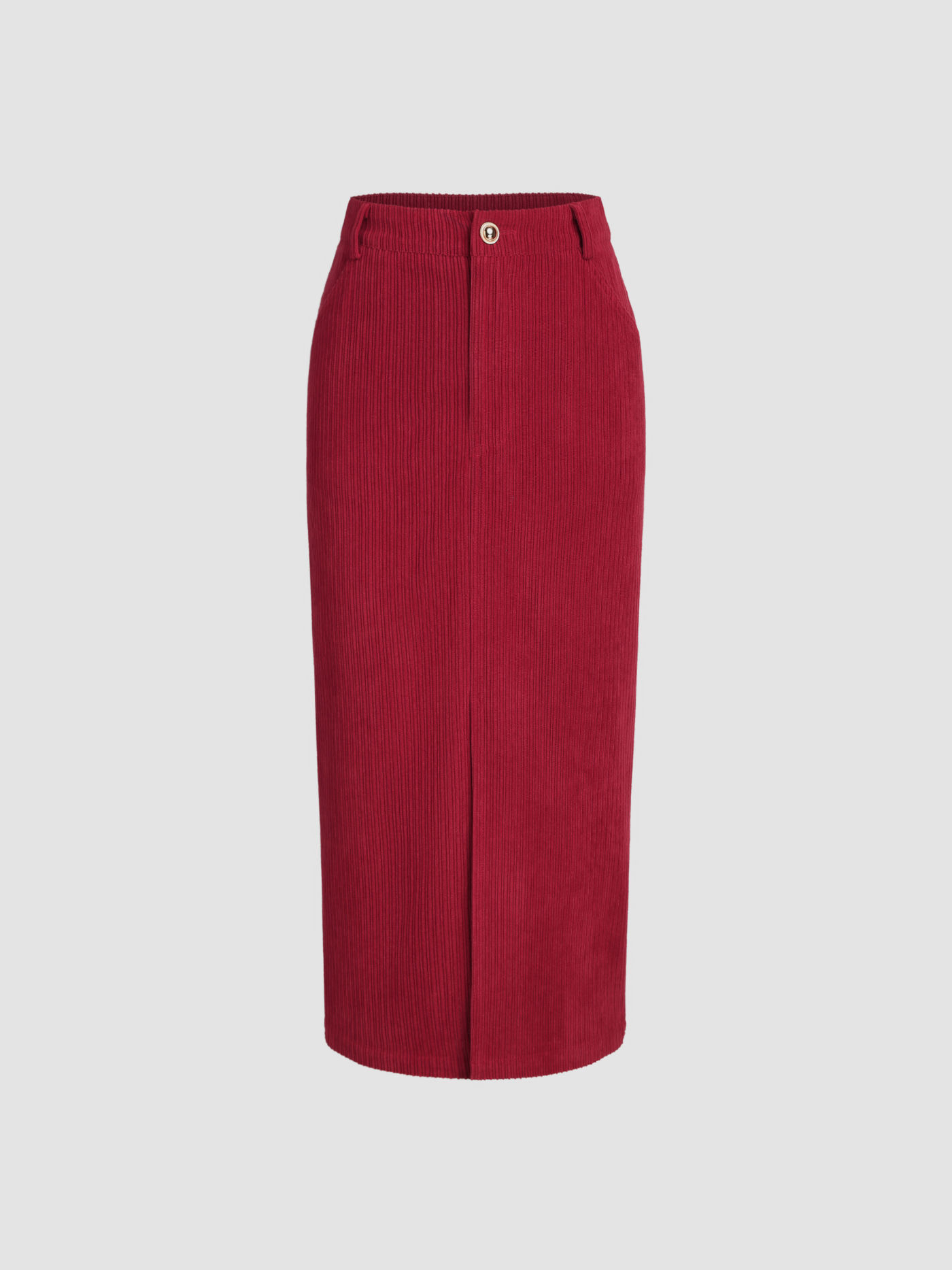 Corduroy Middle Waist Solid Split Maxi Skirt
