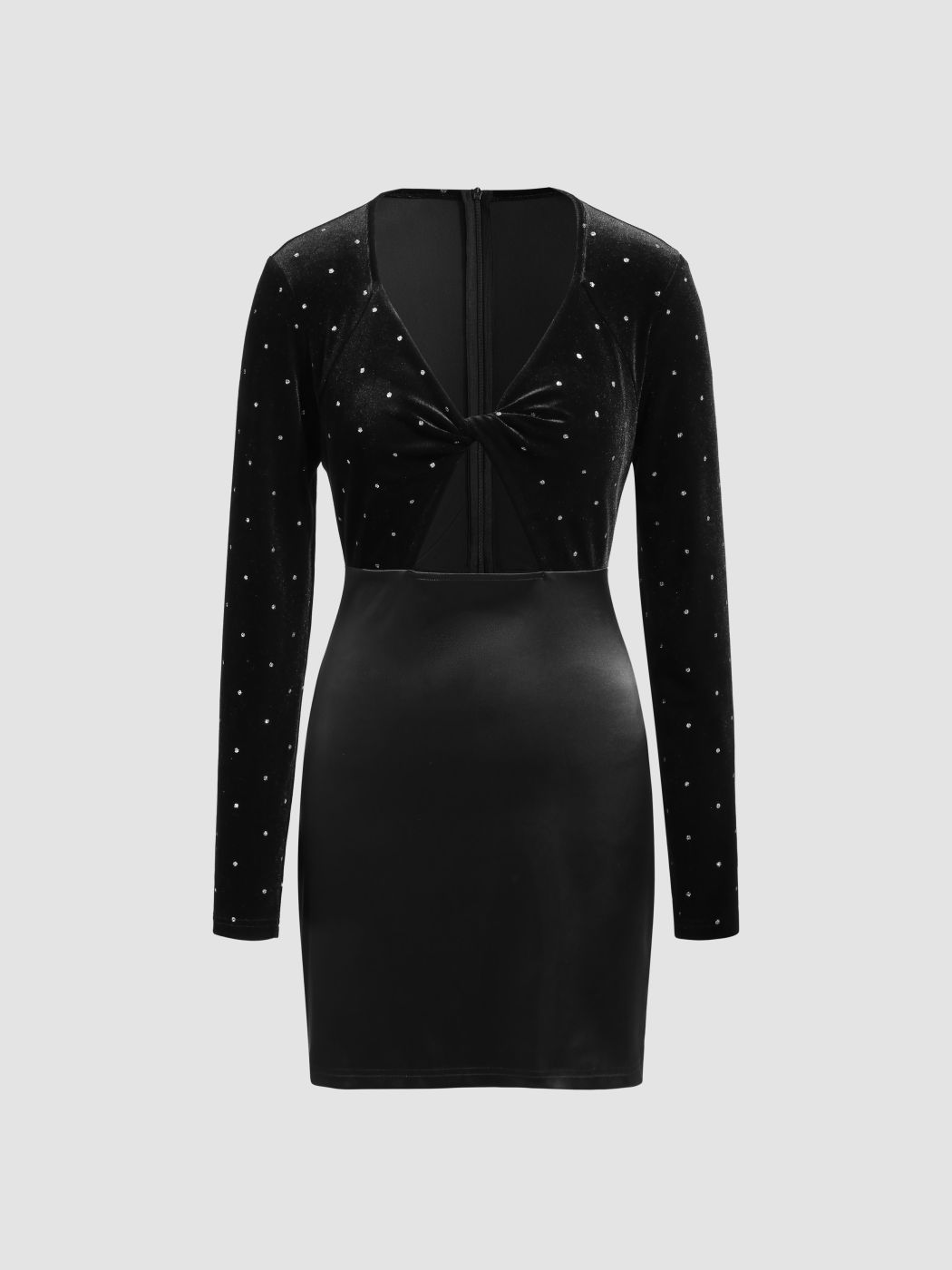 Samt V-Ausschnitt Einfarbig Strass Cut Out Mini Kleid