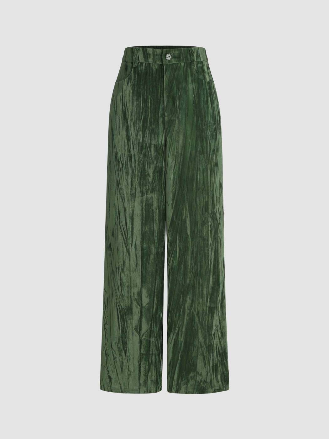 Velvet High Waist Solid Button Wide Leg Trousers For Daily Casual Work