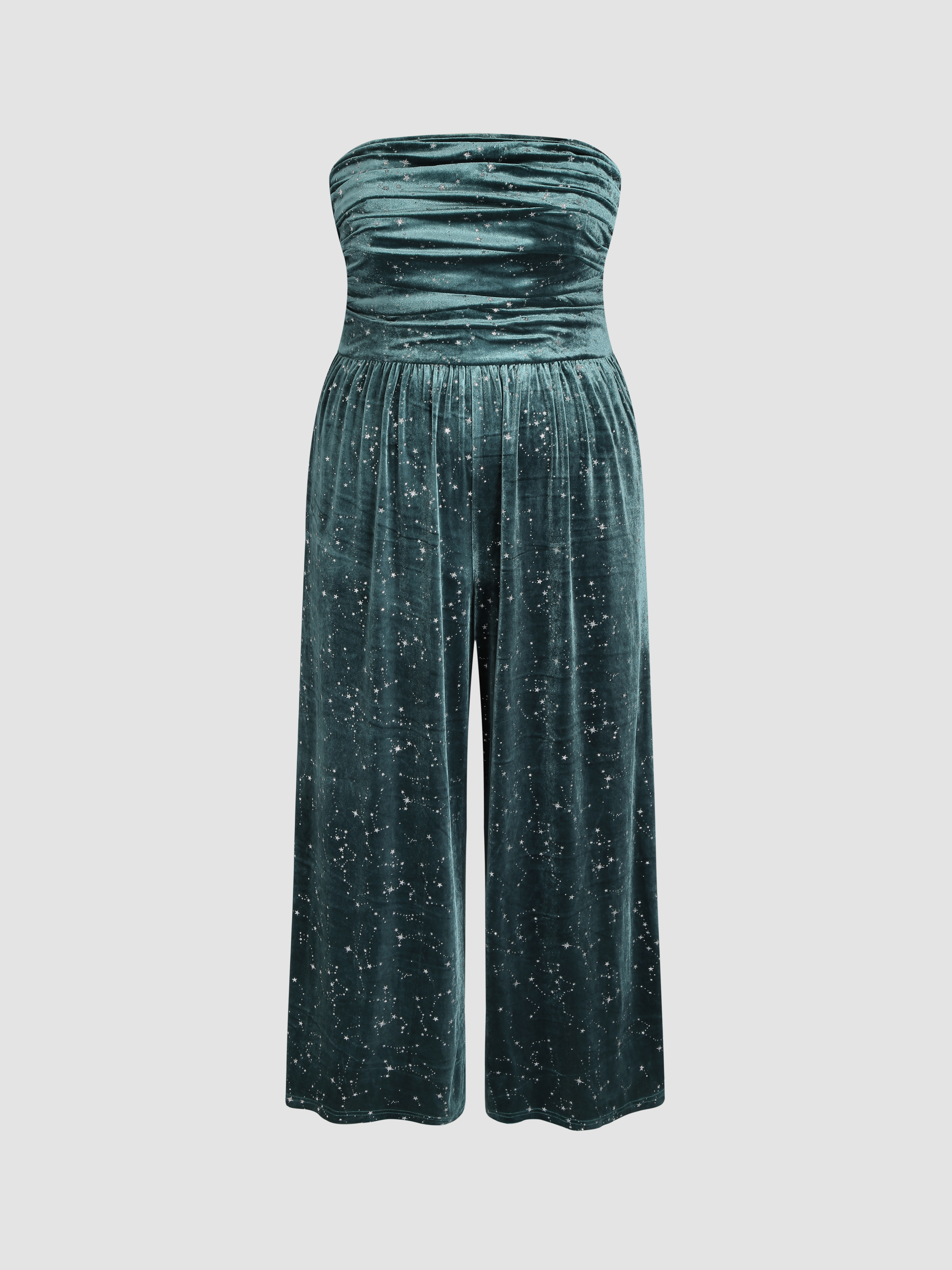 Velvet Star Pattern Ruched Tube Jumpsuit Curve & Plus Cider