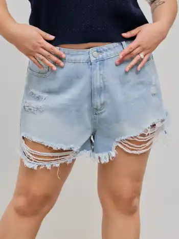 Tassels Ripped Pocket Jean Shorts Curve & Plus